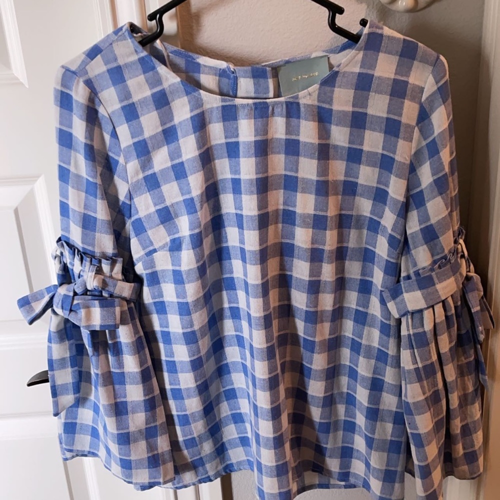 Gingham Linen Bell Sleeve Top